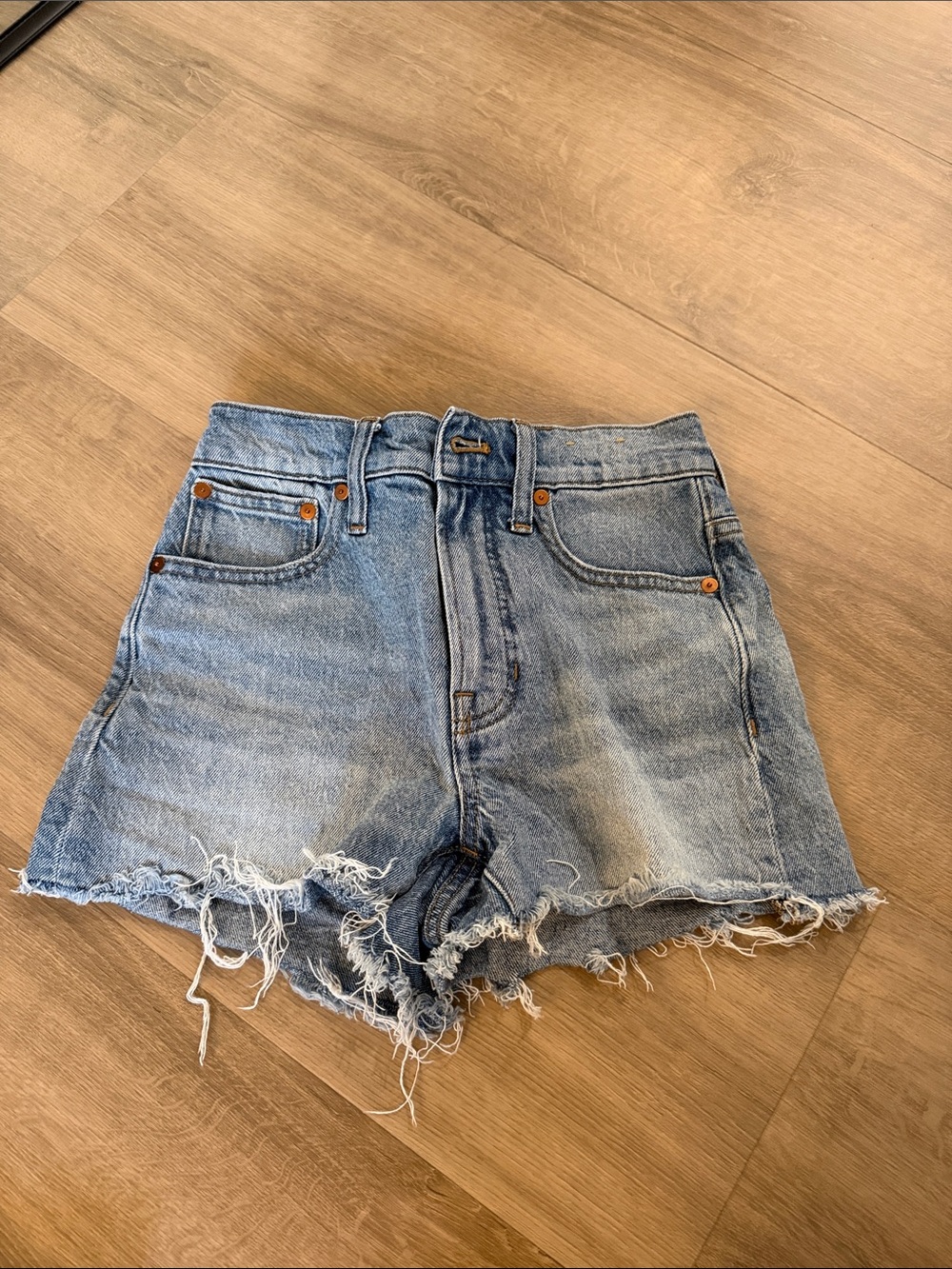 Madewell Light Blue Distressed High-Rise Denim Shorts